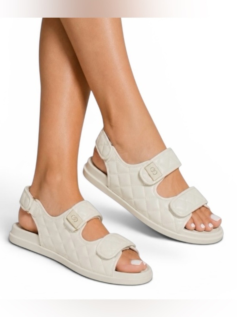 Calia Ivory Quilted Chunky Puffer Hook & Loop Adjustable Sandal Women's Size 11